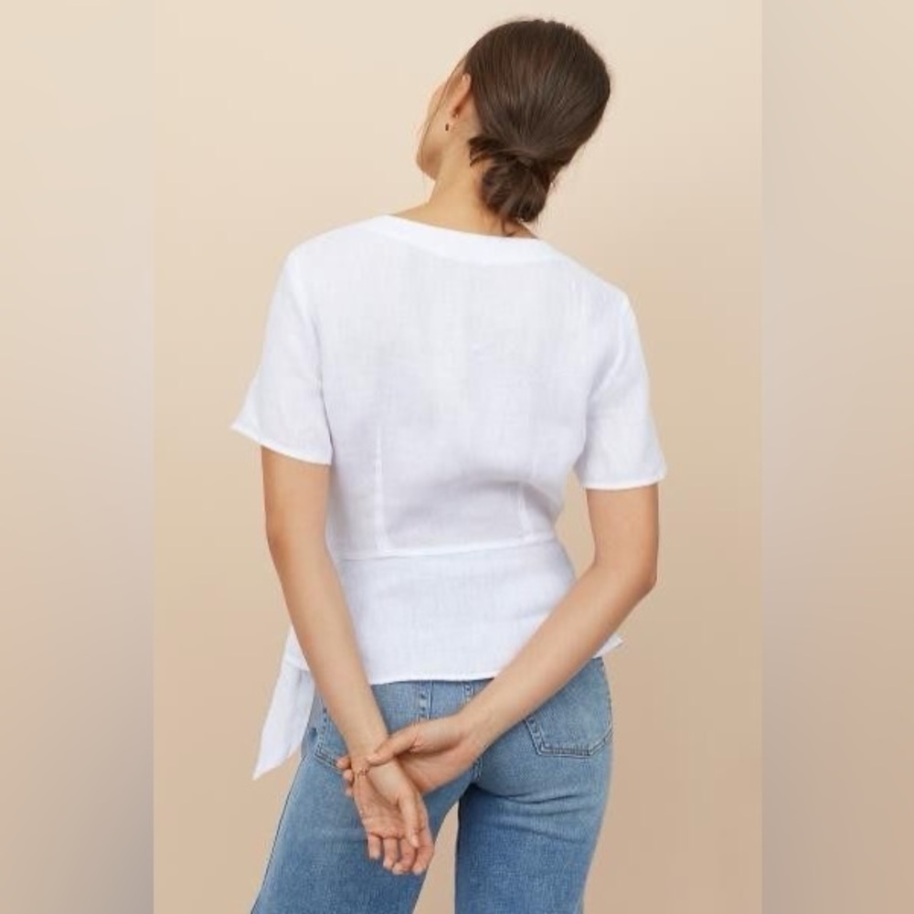 H&M White Short-Sleeve Wrap Blouse with Side Tie - Picture 6 of 6